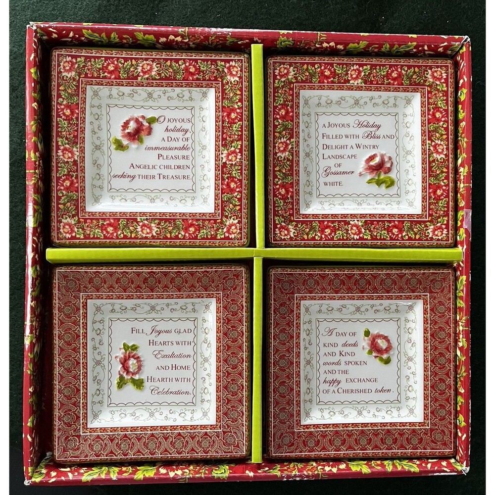 MWW Market Holiday 4.5" Mini Plate Set 4Pc April Cornell Hang or Use Noel Unused